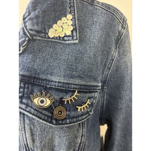 RE Generation by Celebrity Pink Jacket Womens Size XL Denim Jean Embellished New - Picture 13 of 15